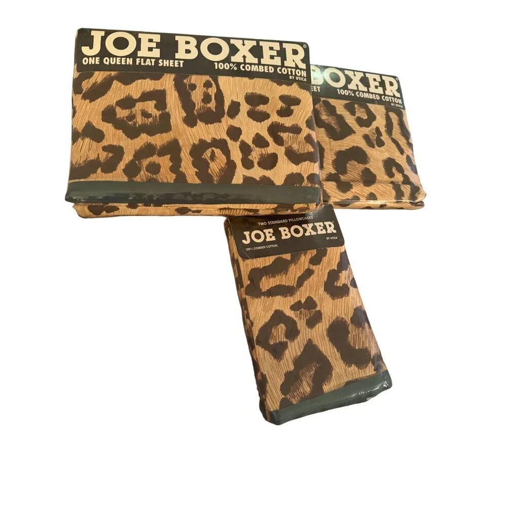 Joe Boxer “No Lion Around ” Queen Sheet Set 100% Combed Cotton Leopard Print New